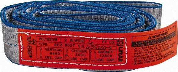Lift-All - 6' Long x 2" Wide, 6,400 Lb Vertical Capacity, 2 Ply, Polyester Web Sling - 5,000 Lb Choker Capacity - Apex Tool & Supply