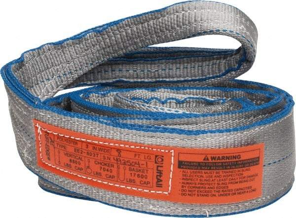 Lift-All - 8' Long x 3" Wide, 8,600 Lb Vertical Capacity, 2 Ply, Polyester Web Sling - 6,900 Lb Choker Capacity - Apex Tool & Supply