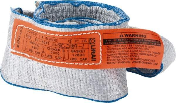 Lift-All - 4' Long x 4" Wide, 6,400 Lb Vertical Capacity, 1 Ply, Polyester Web Sling - 5,000 Lb Choker Capacity - Apex Tool & Supply