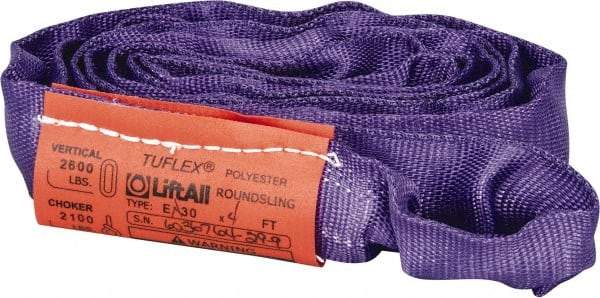 Lift-All - 4' Long x 1" Wide, 2,600 Lb Vertical Capacity, Polyester Web Sling - 2,100 Lb Choker Capacity, 5/8" Diam Chain, Purple - Apex Tool & Supply