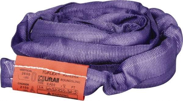 Lift-All - 8' Long x 1" Wide, 2,600 Lb Vertical Capacity, Polyester Web Sling - 2,100 Lb Choker Capacity, 5/8" Diam Chain, Purple - Apex Tool & Supply