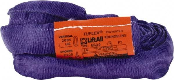 Lift-All - 9' Long x 1" Wide, Polyester Web Sling - 2,100 Lb Choker Capacity, 5/8" Diam Chain, Purple - Apex Tool & Supply