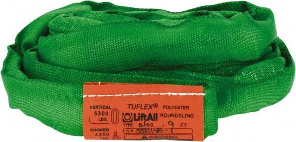 Lift-All - 9' Long x 1-3/8" Wide, Polyester Web Sling - 4,200 Lb Choker Capacity, 7/8" Diam Chain, Green - Apex Tool & Supply
