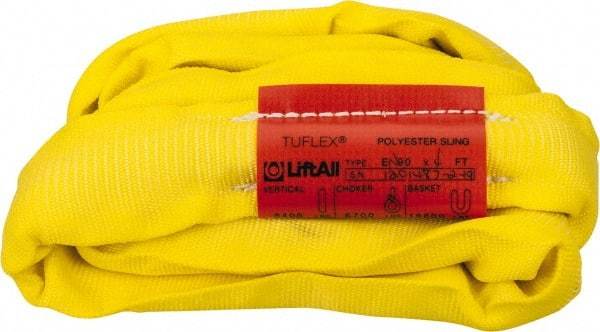 Lift-All - 4' Long x 4" Wide, Polyester Web Sling - 6,700 Lb Choker Capacity, 1-1/8" Diam Chain, Yellow - Apex Tool & Supply