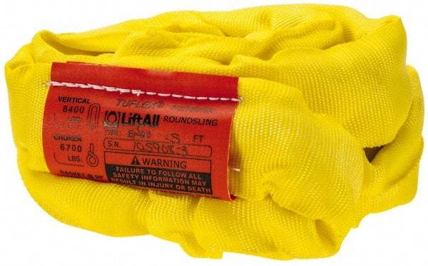 Lift-All - 5' Long x 1-3/4" Wide, Polyester Web Sling - 6,700 Lb Choker Capacity, 1-1/8" Diam Chain, Yellow - Apex Tool & Supply