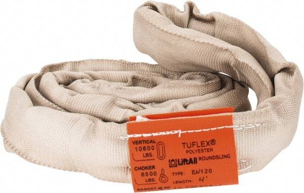 Lift-All - 4' Long x 4" Wide, Polyester Web Sling - 8,500 Lb Choker Capacity, 1-1/8" Diam Chain, Tan - Apex Tool & Supply