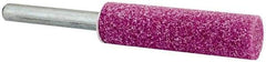 Tru-Maxx - 1/2" Head Diam x 2" Thickness, W189, Cylinder End, Aluminum Oxide Mounted Point - Pink, Medium Grade, 60 Grit, 26,830 RPM - Apex Tool & Supply