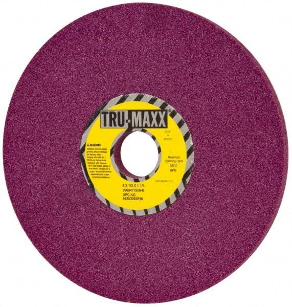 Tru-Maxx - 8" Diam x 1-1/4" Hole x 1/2" Thick, K Hardness, 60 Grit Surface Grinding Wheel - Aluminum Oxide, Type 1, Medium Grade, 3,600 Max RPM, No Recess - Apex Tool & Supply
