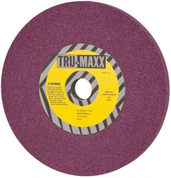 Tru-Maxx - 10" Diam x 1-1/4" Hole x 3/4" Thick, J Hardness, 46 Grit Surface Grinding Wheel - Aluminum Oxide, Type 1, Coarse Grade, 3,250 Max RPM, No Recess - Apex Tool & Supply