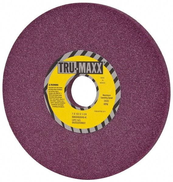 Tru-Maxx - 7" Diam x 1-1/4" Hole x 1/2" Thick, K Hardness, 46 Grit Surface Grinding Wheel - Aluminum Oxide, Type 1, Coarse Grade, 3,600 Max RPM, No Recess - Apex Tool & Supply