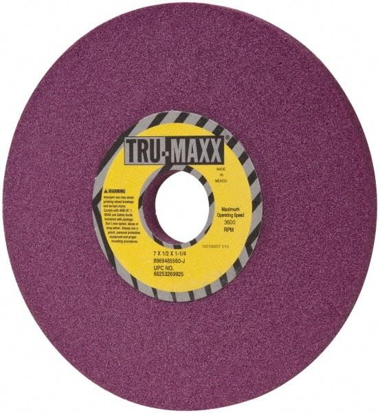 Tru-Maxx - 7" Diam x 1-1/4" Hole x 1/2" Thick, J Hardness, 60 Grit Surface Grinding Wheel - Aluminum Oxide, Type 1, Medium Grade, 3,600 Max RPM, No Recess - Apex Tool & Supply