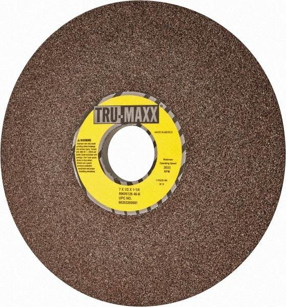 Tru-Maxx - 7" Diam, 1-1/4" Hole Size, 1/2" Overall Thickness, 46 Grit, Type 12 Tool & Cutter Grinding Wheel - Coarse Grade, Aluminum Oxide, K Hardness, 3,600 RPM - Apex Tool & Supply
