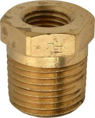 Parker - 1/2 Male Thread x 1/4 Female Thread, Brass Industrial Pipe Hex Bushing - MNPTF x FNPTF, 1,000 psi - Apex Tool & Supply
