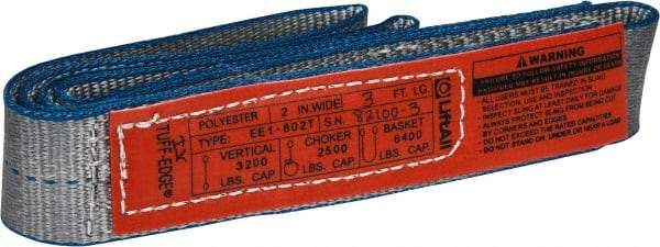 Lift-All - 3' Long x 2" Wide, 3,200 Lb Vertical Capacity, 1 Ply, Polyester Web Sling - 2,500 Lb Choker Capacity - Apex Tool & Supply