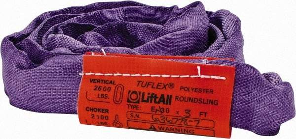 Lift-All - 3' Long x 3" Wide, 2,600 Lb Vertical Capacity, Polyester Web Sling - 2,100 Lb Choker Capacity, 5/8" Diam Chain, Purple - Apex Tool & Supply