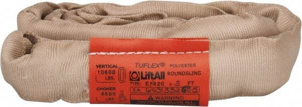 Lift-All - 3' Long x 3" Wide, 10,600 Lb Vertical Capacity, Polyester Web Sling - 8,500 Lb Choker Capacity, 1-1/8" Diam Chain, Tan - Apex Tool & Supply