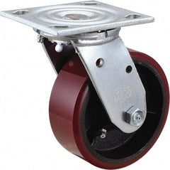 Value Collection - 5" Diam x 2" Wide x 6-1/2" OAH Top Plate Mount Swivel Caster - Polyurethane, 500 Lb Capacity, Roller Bearing, 4 x 4-1/2" Plate - Apex Tool & Supply