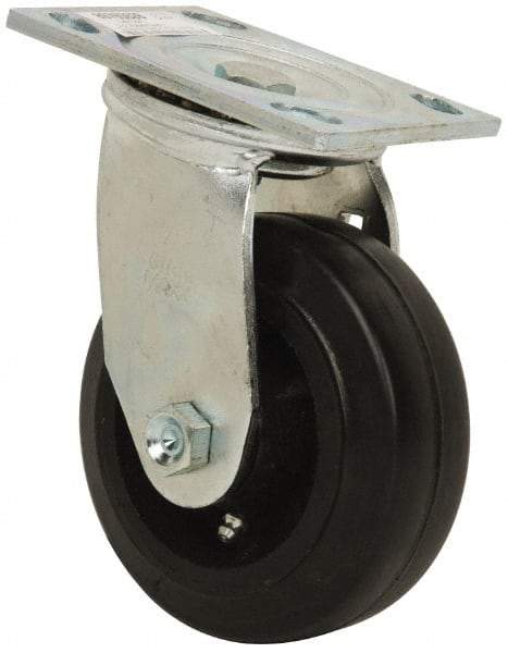 Value Collection - 5" Diam x 2" Wide x 6-1/2" OAH Top Plate Mount Swivel Caster - Rubber, 500 Lb Capacity, Roller Bearing, 4 x 4-1/2" Plate - Apex Tool & Supply