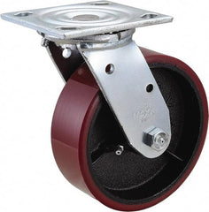 Value Collection - 6" Diam x 2" Wide x 7-1/2" OAH Top Plate Mount Swivel Caster - Polyurethane, 1,200 Lb Capacity, Roller Bearing, 4 x 4-1/2" Plate - Apex Tool & Supply