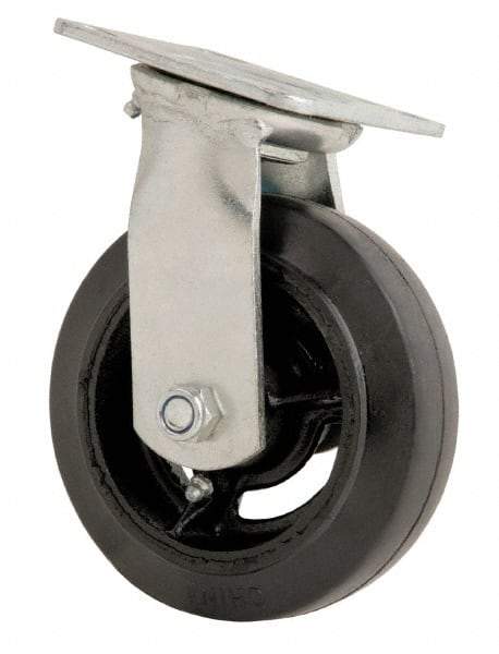 Fairbanks - 6" Diam x 2" Wide x 7-1/2" OAH Top Plate Mount Swivel Caster - Rubber, 500 Lb Capacity, Roller Bearing, 4 x 4-1/2" Plate - Apex Tool & Supply