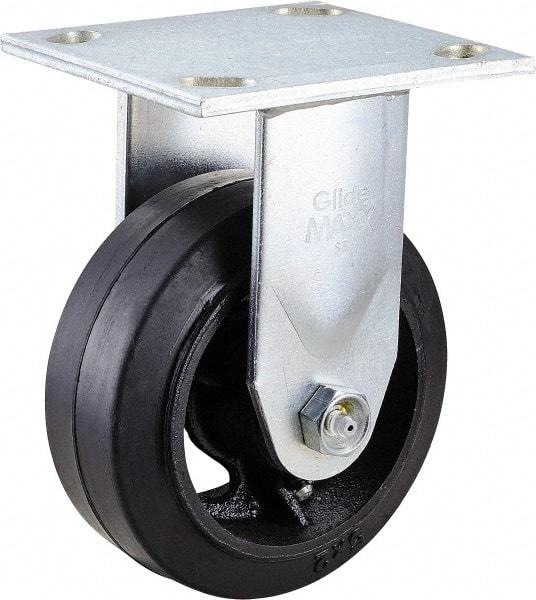 Value Collection - 5" Diam x 2" Wide x 6-1/2" OAH Top Plate Mount Rigid Caster - Rubber, 500 Lb Capacity, Roller Bearing, 4 x 4-1/2" Plate - Apex Tool & Supply