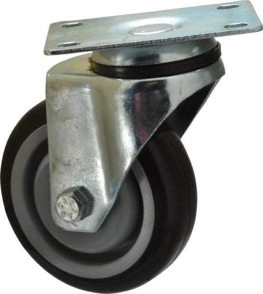 Fairbanks - 4" Diam x 1-1/4" Wide x 5" OAH Top Plate Mount Swivel Caster - Polyurethane, 250 Lb Capacity, Ball Bearing, 2-7/8 x 3-5/8" Plate - Apex Tool & Supply