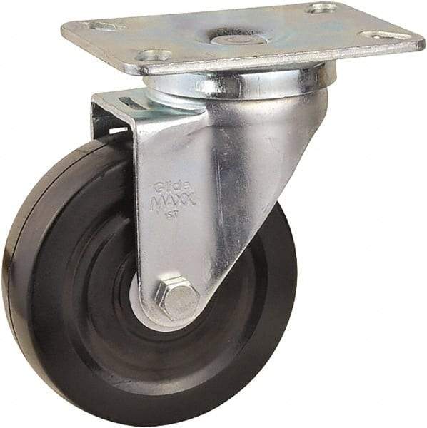 Value Collection - 4" Diam x 1-1/4" Wide x 5-13/32" OAH Top Plate Mount Swivel Caster - Soft Rubber, 200 Lb Capacity, Self-Lubricating Bearing, 2-7/8 x 3-5/8" Plate - Apex Tool & Supply