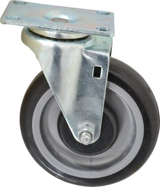 Fairbanks - 5" Diam x 1-1/4" Wide x 6-15/32" OAH Top Plate Mount Swivel Caster - Polyurethane, 275 Lb Capacity, Ball Bearing, 2-7/8 x 3-5/8" Plate - Apex Tool & Supply