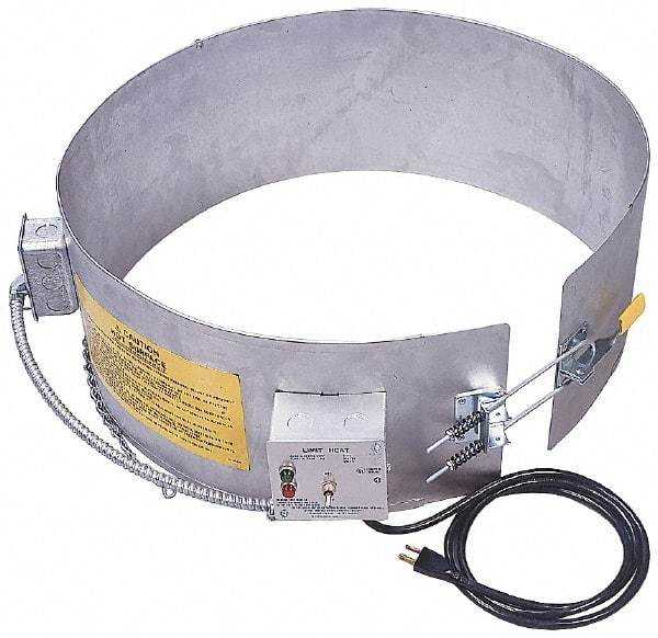 Made in USA - 9-1/4" Wide, 55 Gallon Wrap-Around Drum Heater - 120 Volt, to 800 Watts, 6.67 Amps, 0°F to 165°F Thermostat Rating - Apex Tool & Supply