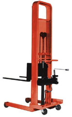 Presto Lifts - 2,000 Lb Capacity, 50" Lift Height, Adjustable Forks Base - Straddle Manually Operated Lift - 3-1/4" Minimum Operating Height - Apex Tool & Supply