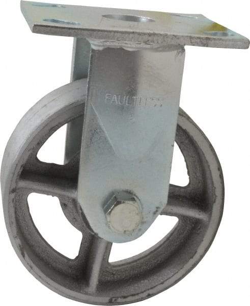 Albion - 5" Diam x 2" Wide x 6-1/2" OAH Top Plate Mount Rigid Caster - Semi-Steel, 900 Lb Capacity, Roller Bearing, 4 x 4-1/2" Plate - Apex Tool & Supply