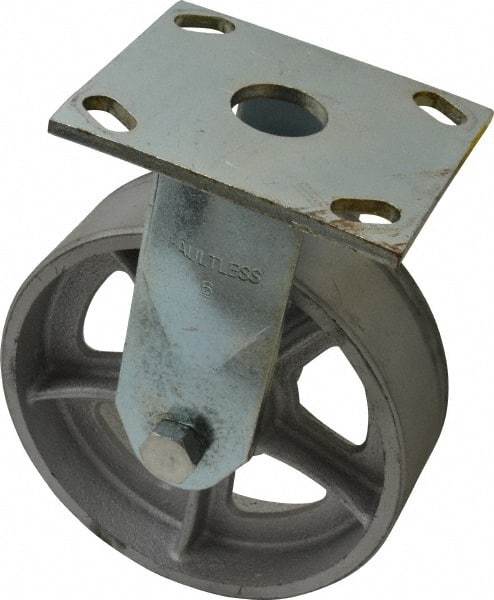 Albion - 6" Diam x 2" Wide x 7-1/4" OAH Top Plate Mount Rigid Caster - Semi-Steel, 900 Lb Capacity, Roller Bearing, 4 x 4-1/2" Plate - Apex Tool & Supply