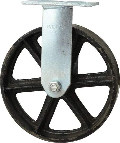 Albion - 8" Diam x 2" Wide x 9-1/2" OAH Top Plate Mount Rigid Caster - Semi-Steel, 1,050 Lb Capacity, Roller Bearing, 4 x 4-1/2" Plate - Apex Tool & Supply