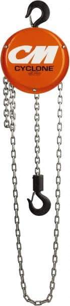 CM - 1,000 Lb Lifting Capacity, 8' Lift Height, Hand Hoist - Made from Chain, 22-1/2' Overhaul to Lift 1', 46 Lb Avg Pull to Lift Rated Load, 1 Chain - Apex Tool & Supply
