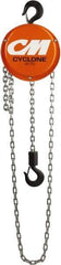 CM - 1,000 Lb Lifting Capacity, 8' Lift Height, Hand Hoist - Made from Chain, 22-1/2' Overhaul to Lift 1', 46 Lb Avg Pull to Lift Rated Load, 1 Chain - Apex Tool & Supply