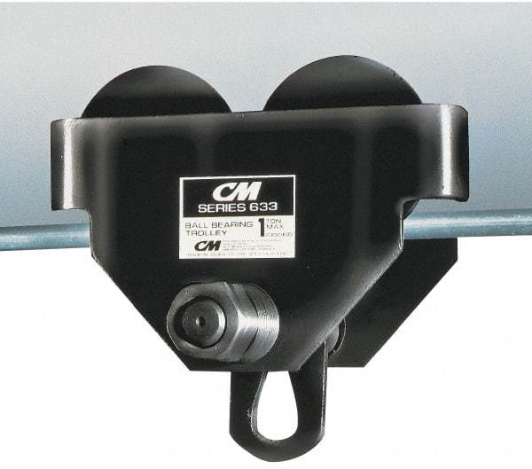 CM - 1/2 Ton Capacity Wide Range Ball Bearing Trolley - 2-1/2" to 5-5/8" Flange Width, 29/32" Wheel Diam, 3" to 15" I-Beam, 35" Min Radius - Apex Tool & Supply