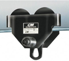 CM - 2 Ton Capacity Wide Range Ball Bearing Trolley - 3-5/8" to 8" Flange Width, 3-15/16" Wheel Diam, 6" to 24" I-Beam, 59" Min Radius - Apex Tool & Supply