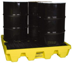 Eagle - 66 Gal Sump, 8,000 Lb Capacity, 4 Drum, Polyethylene Spill Deck or Pallet - 51-1/2" Long x 51-1/2" Wide x 8" High, Yellow, Liftable Fork, Drain Included, Low Profile, Vertical, 2 x 2 Drum Configuration - Apex Tool & Supply
