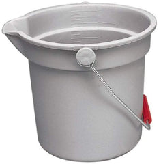 Rubbermaid - 14 Qt, 11-1/4" High, Plastic Round Gray Single Pail with Pour Spout - Handle Included, 12" Top Diam - Apex Tool & Supply