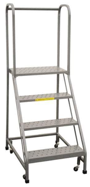 PW Platforms - 4 Step Ladder - Rolling Safety Ladder, 300 Lb Capacity, 40" Platform Height, 26" Base Width x 34" Base Depth - Apex Tool & Supply