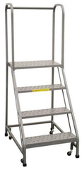 PW Platforms - 4 Step Ladder - Rolling Safety Ladder, 300 Lb Capacity, 40" Platform Height, 26" Base Width x 34" Base Depth - Apex Tool & Supply