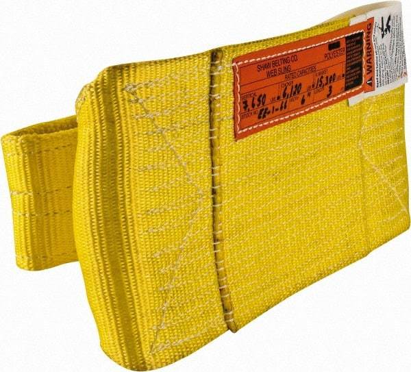 Made in USA - 3' Long x 6" Wide, 7,650 Lb Vertical Capacity, 1 Ply, Nylon Web Sling - 6,120 Lb Choker Capacity - Apex Tool & Supply