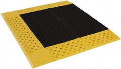 Notrax - 3' Long, Dry/Wet Environment, Anti-Fatigue Matting - Black with Yellow Borders, Vinyl with Vinyl Base, Beveled on 3 Sides - Apex Tool & Supply