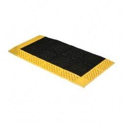 Notrax - 5' Long, Dry/Wet Environment, Anti-Fatigue Matting - Black with Yellow Borders, Vinyl with Vinyl Base, Beveled on 3 Sides - Apex Tool & Supply