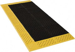 Notrax - 6' Long, Dry/Wet Environment, Anti-Fatigue Matting - Black with Yellow Borders, Vinyl with Vinyl Base, Beveled on 3 Sides - Apex Tool & Supply