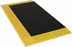 Notrax - 5' Long, Dry/Wet Environment, Anti-Fatigue Matting - Black with Yellow Borders, Vinyl with Vinyl Base, Beveled on 3 Sides - Apex Tool & Supply
