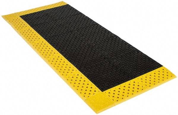 Notrax - 6' Long, Dry/Wet Environment, Anti-Fatigue Matting - Black with Yellow Borders, Vinyl with Vinyl Base, Beveled on 3 Sides - Apex Tool & Supply