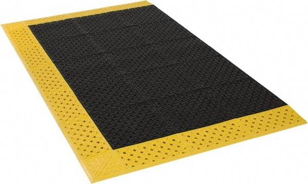 Notrax - 6' Long, Dry/Wet Environment, Anti-Fatigue Matting - Black with Yellow Borders, Vinyl with Vinyl Base, Beveled on 3 Sides - Apex Tool & Supply