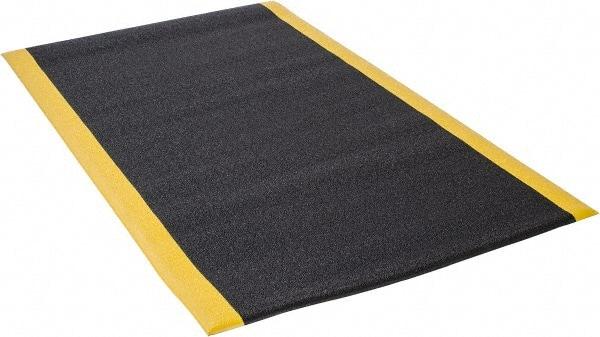 Wearwell - 5' Long x 3' Wide, Dry Environment, Anti-Fatigue Matting - Black with Yellow Borders, Urethane with Vinyl Sponge Base, Rounded on 4 Sides - Apex Tool & Supply
