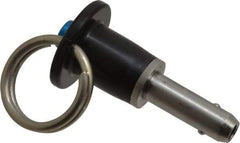 Jergens - 1/4" Diam, 1/2" Usable Length, Button Handle, Push Button Quick Release Pin - 1-3/4" Overall Length, Grade 17-4 Stainless Steel, Passivated Finish - Apex Tool & Supply